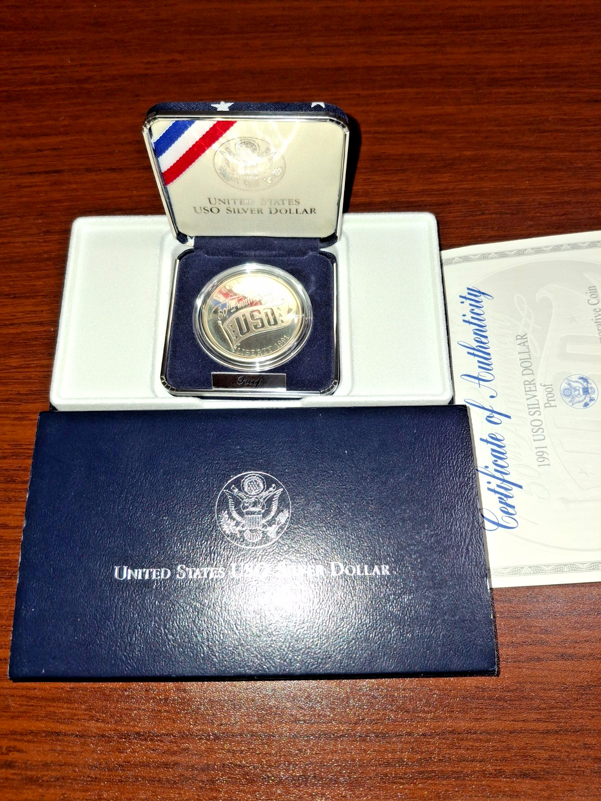 1991-S US Silver Dollar USO 50th Anniversary Proof Coin w/ Box & COA  90% Silver