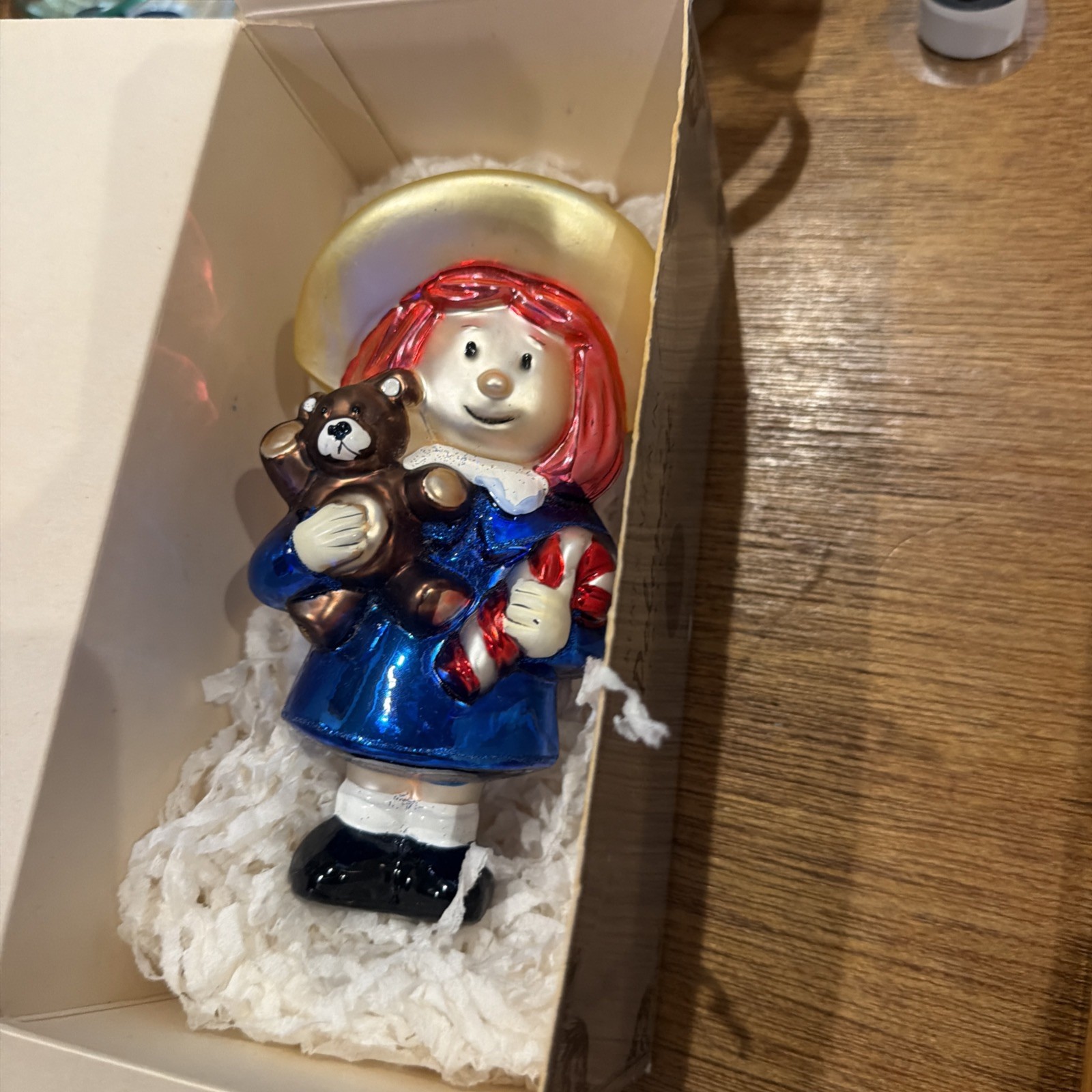 Vintage 1998 Kurt S. Adler Madeline Glass Christmas Ornament Teddy Bear 5.5”