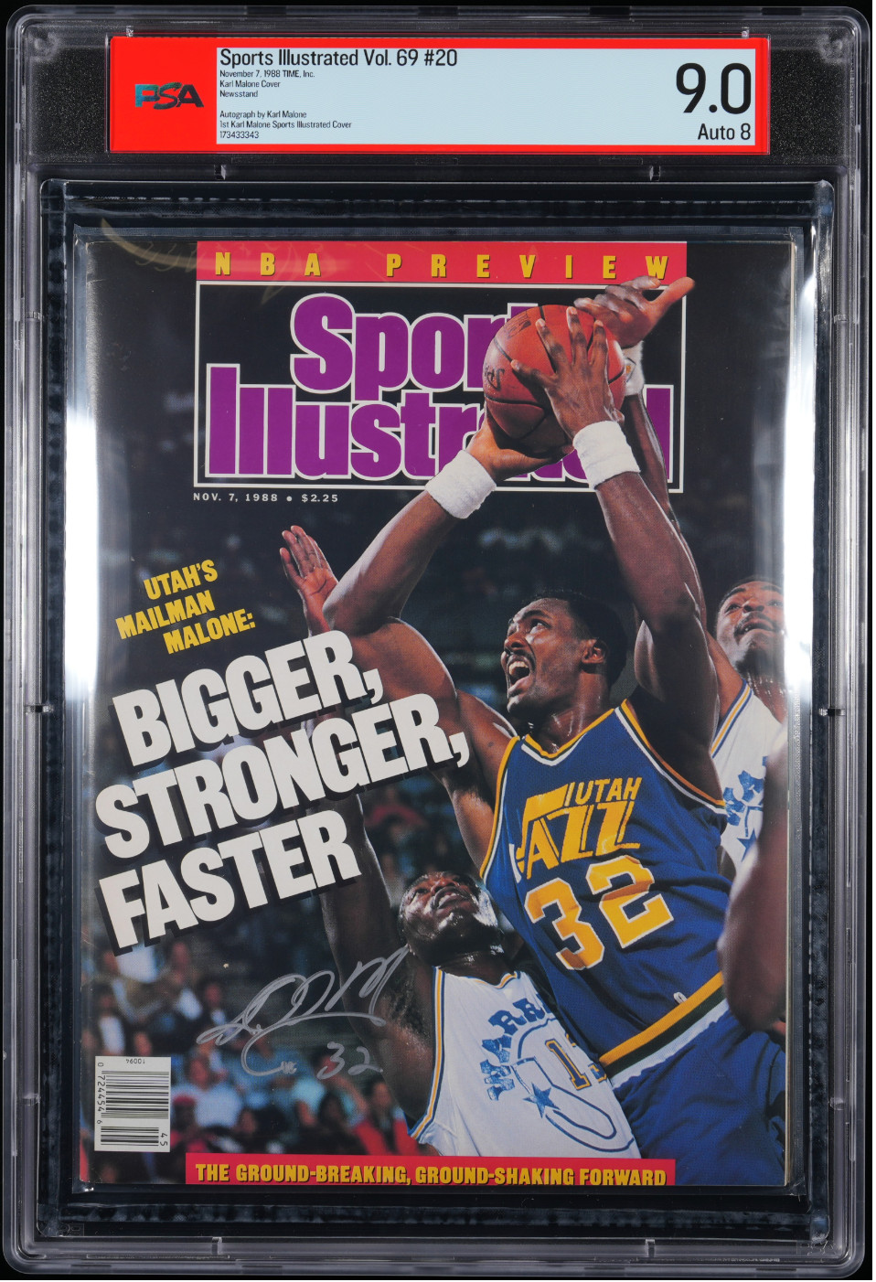Nov 1988 Sports Illustrated Newsstand Signed 1st Cover Karl Malone PSA 9 RARE Nov 1988 Sports Illustrated Newsstand Signed 1st Cover Karl Malone PSA 9 RARE