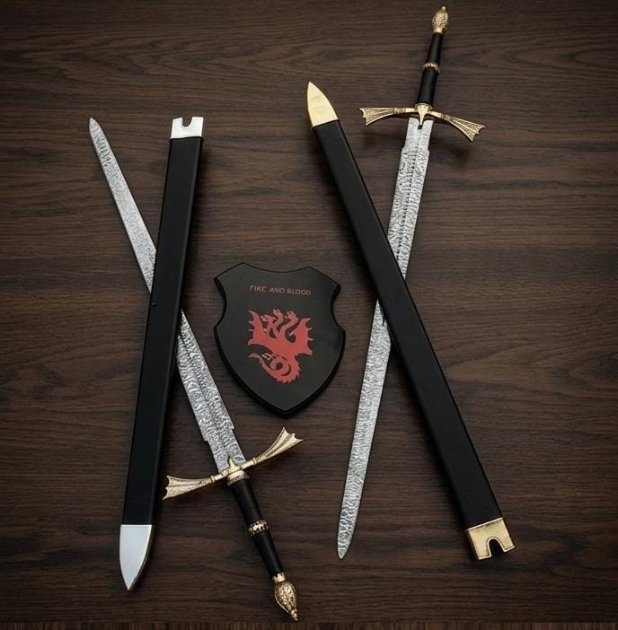 Handmade Blackfyre Sword pair Replica King Aegon Targaryen Fantasy Medieval