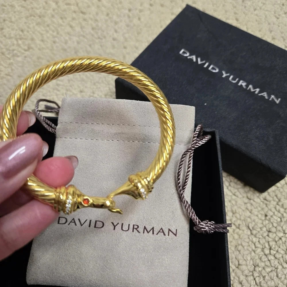 David Yurman 7mm Cable Cuff Bracelet & 18K Gold Diamond Ends David Yurman 7mm Cable Cuff Bracelet & 18K Gold Diamond Ends