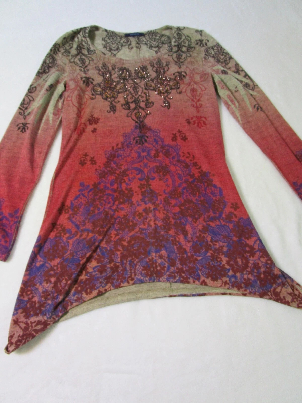 Westbound Women\'s Blouse Size Small Multicolor Paisley Long Sleeve Asmetric Hem