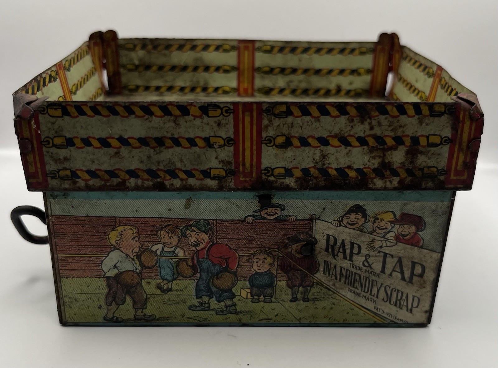 Vintage 1921 Unique Art Rap & Tap Wind-Up Metal Boxing Toy “In A Friendly Scrap”