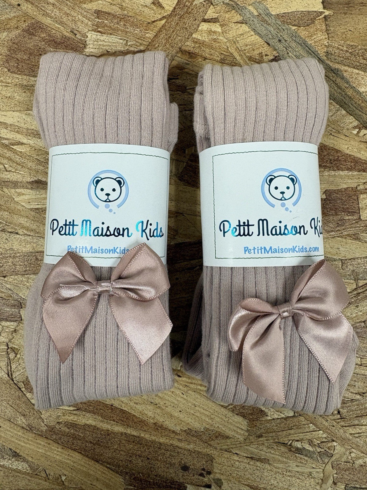Petit Madison Kids Girls Ribbed Tights with Bows Color Blush 6-8Y NWT Lot 2