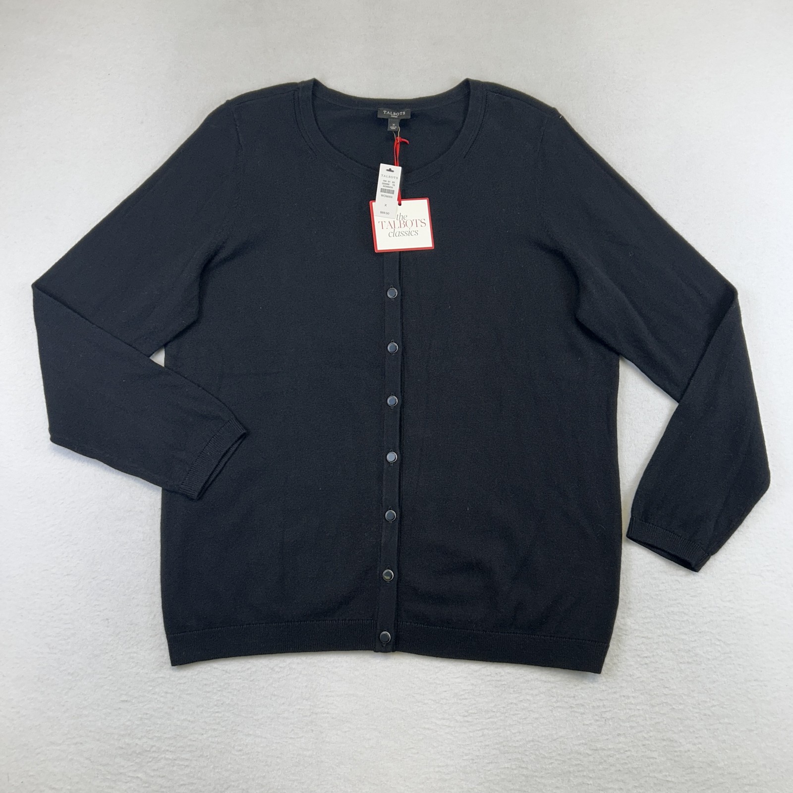 Talbots Sweater Womens Plus 1X Black Cardigan Button Front Lightweight Knit