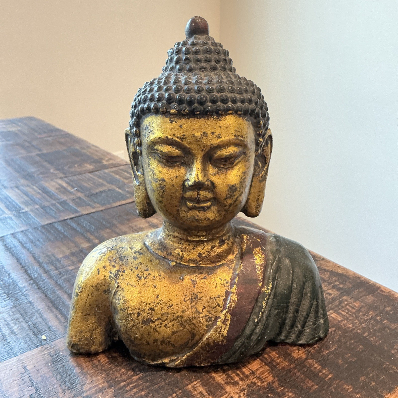 Asian Bronze Buddha Sculpture. Large, Substantial Piece. Incredibly Vivid Color.