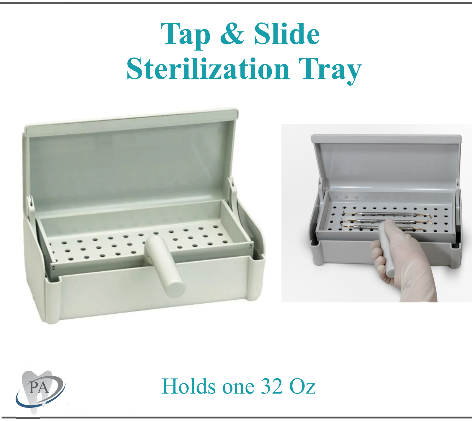Gray* Germicide Tray Tap & Slide Sterilization Tray, Swing-Out Handle