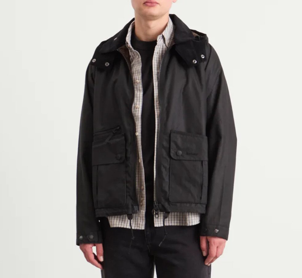 Barbour RE-ENGINEERED SPEY WAX JACKET in Black MSRP$580 British Heritage