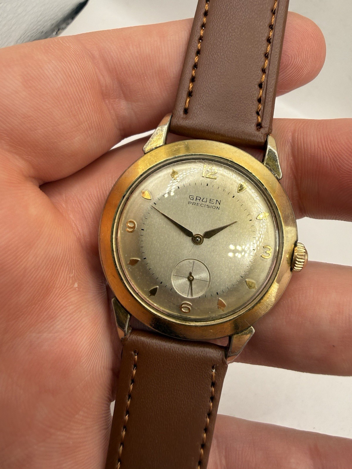 VINTAGE 1950s Gruen Precision Champagne Dial Sub Seconds Mens Dress Watch RUNS VINTAGE 1950s Gruen Precision Champagne Dial Sub Seconds Mens Dress Watch RUNS