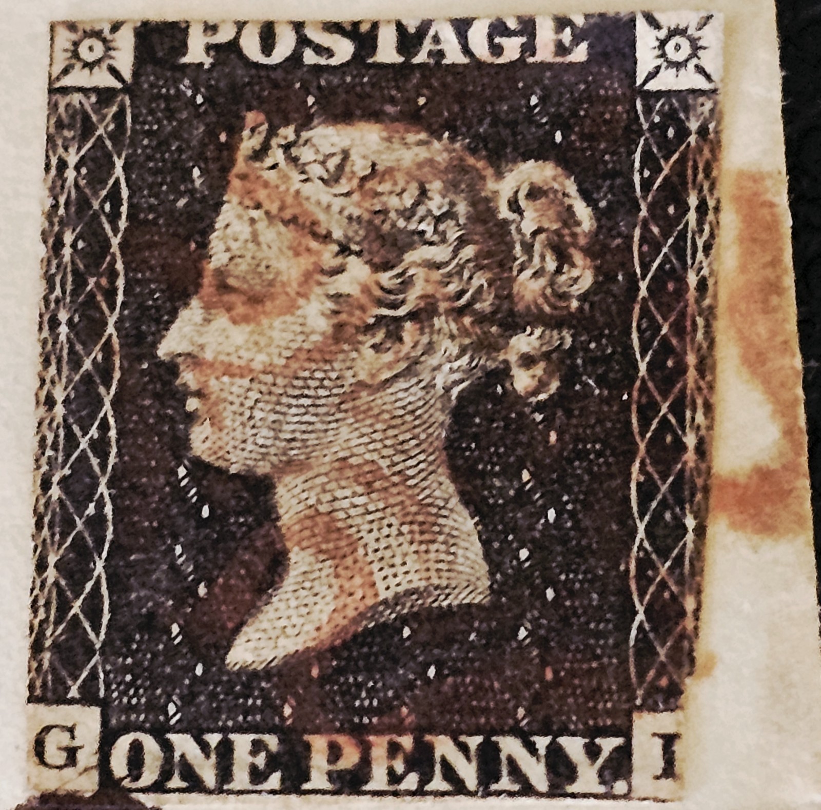 GREAT BRITAIN PENNY BLACK 1840 1d SG.2 PL.3 TIED BY BROWN MX CL TRINITY COLLEGE 