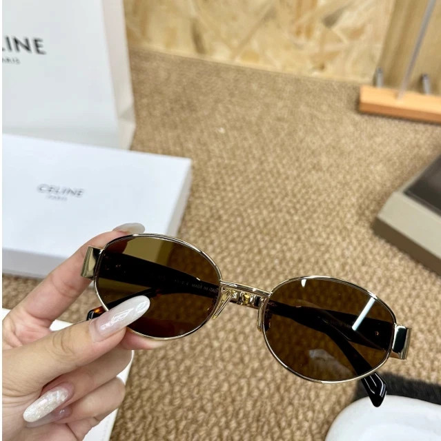CELINE CL40235U Oval UV Sunglasses Silver Metal Frame Dark Lens 54-18-145