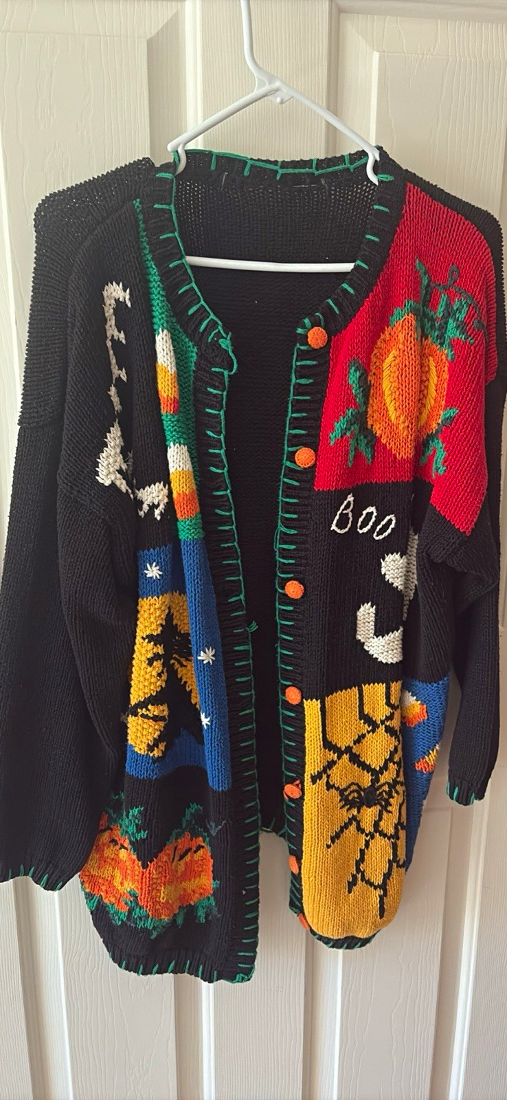 Vintage 90s Women’s Halloween Chunky Knit Button Cardigan Ghost Pumpkin L Vintage 90s Women’s Halloween Chunky Knit Button Cardigan Ghost Pumpkin L