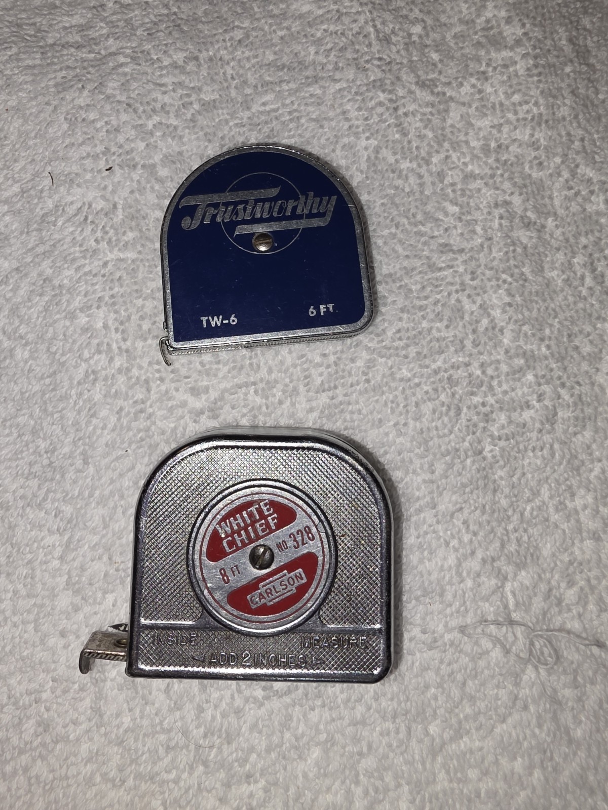 Vintage Tape Measure Lot of 2 Carlson White Chief No 328 & Trustworthy TW-6