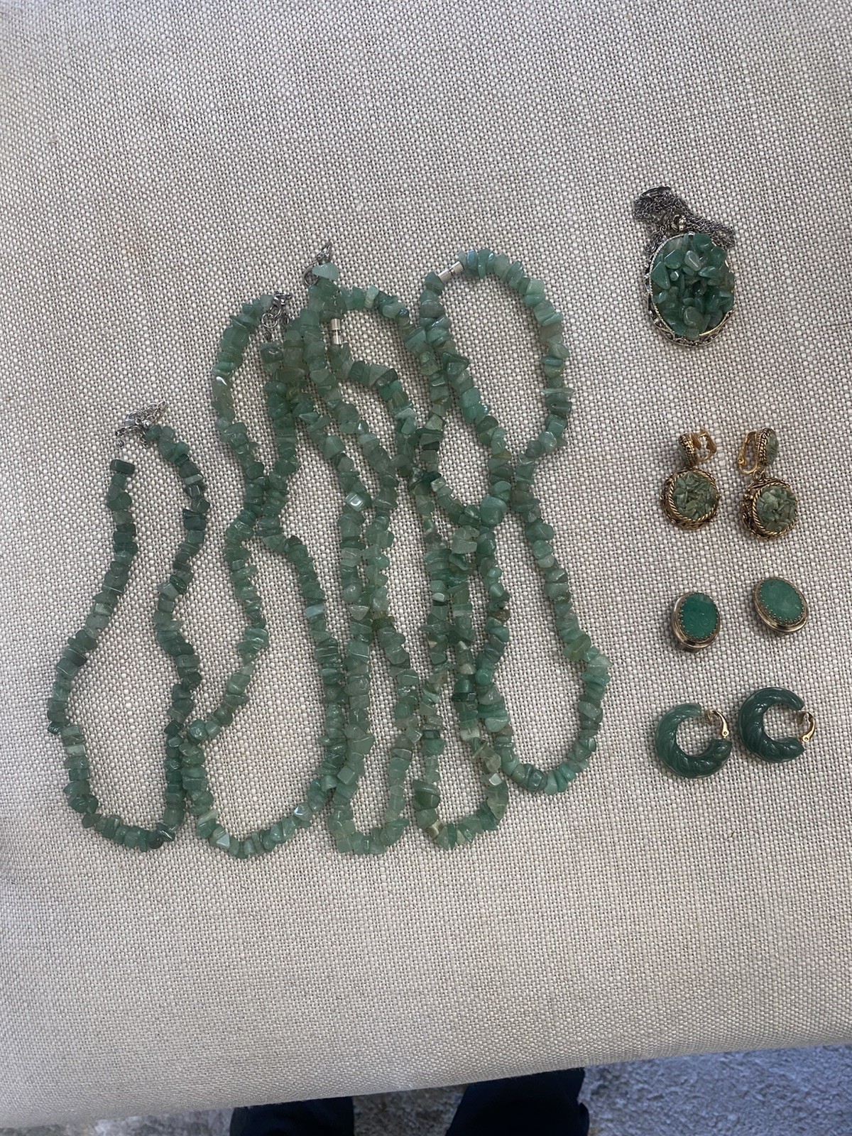 Vintage Lot of Aventurine, Green Stone and Jade like Necklaces and Earrings Vintage Lot of Aventurine, Green Stone and Jade like Necklaces and Earrings