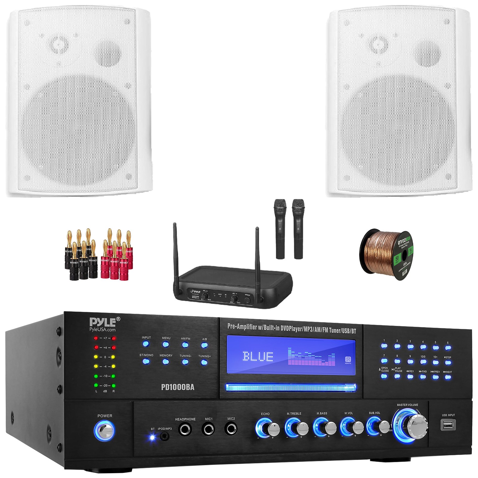 Pyle PD1000BA Bluetooth USB MP3 Receiver, 2x 6.5