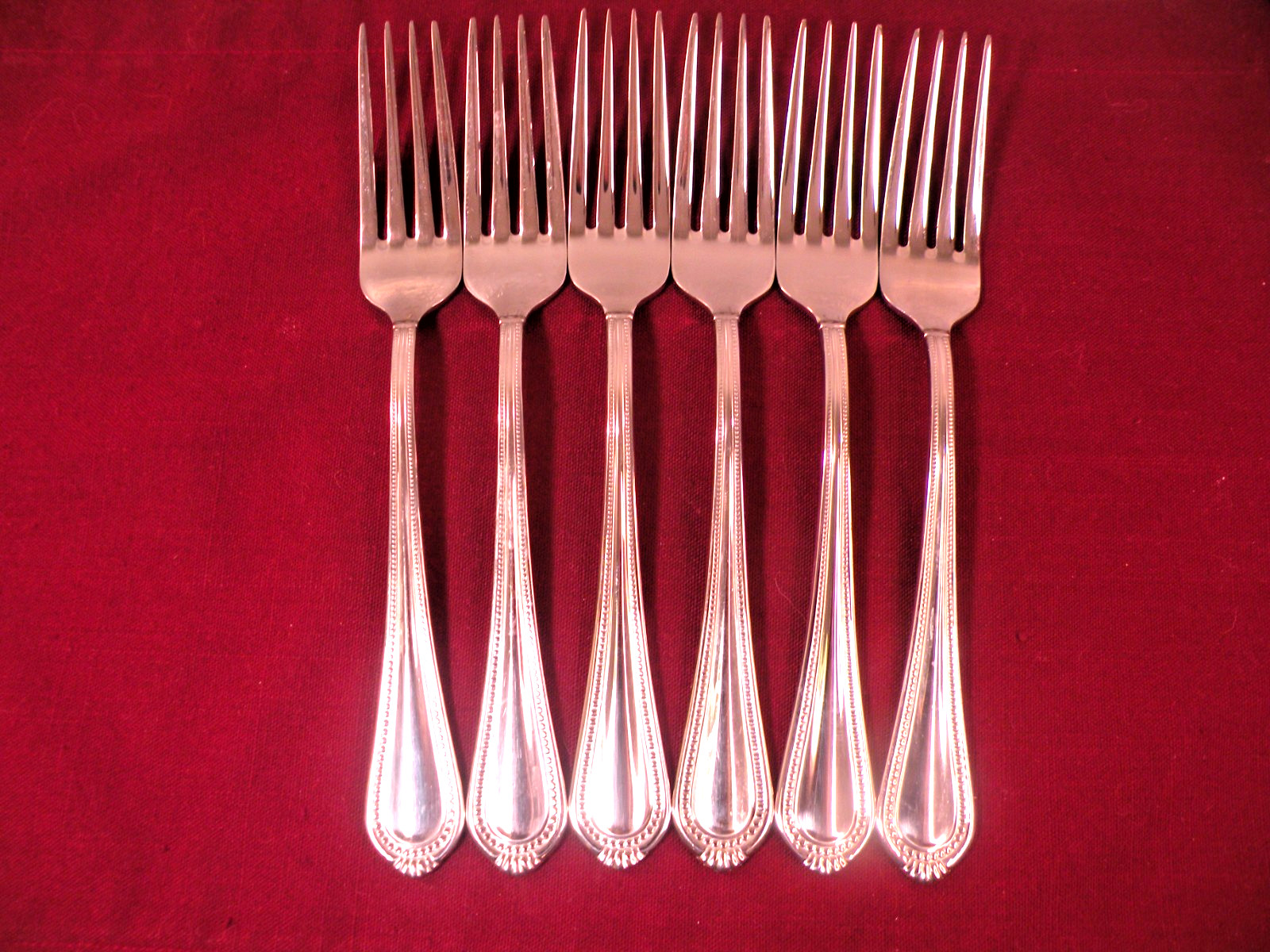 Set Of 6 DINNER FORKS Mikasa Regent Bead 18/10 Stainless Steel Flatware 8 3/8