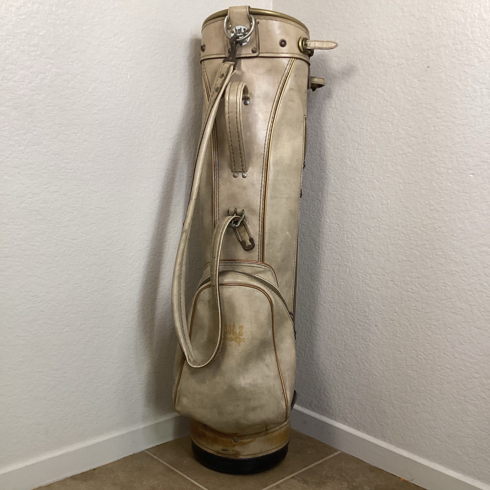Vintage Hot-Z Leather Tan Beige Golf Bag Cart Vinyl Man Cave Decor Vintage Hot-Z Leather Tan Beige Golf Bag Cart Vinyl Man Cave Decor
