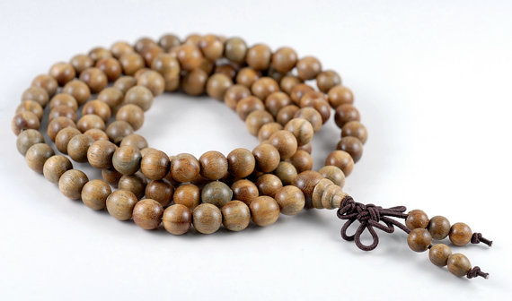 8mm 108PCS Natural Green Sandalwood Mala Meditation Beads Round 33inch