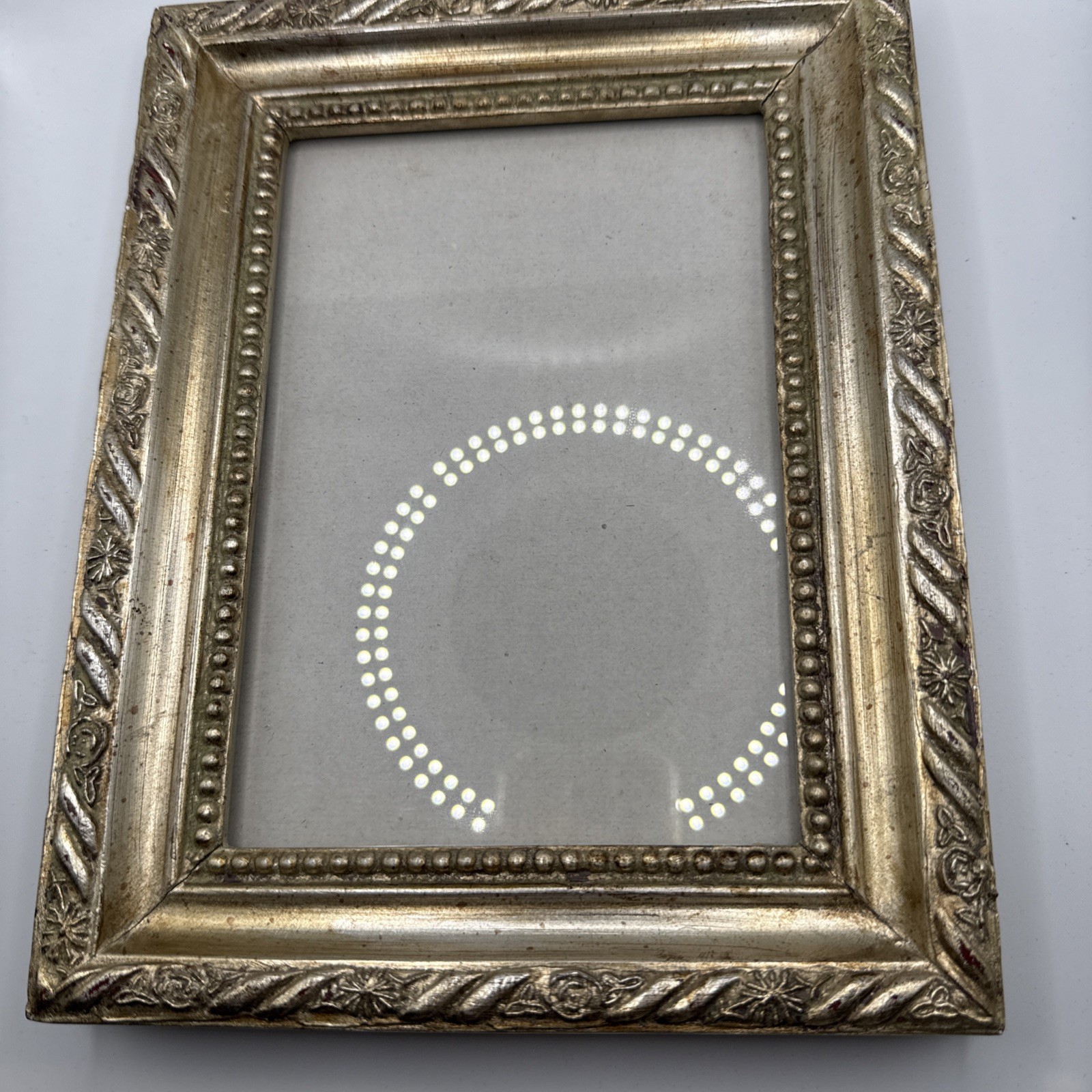 Vintage Ornate Silver Toned Wood Picture Frame Heavy Gesso 5x7” Tabletop Hanging Vintage Ornate Silver Toned Wood Picture Frame Heavy Gesso 5x7” Tabletop Hanging