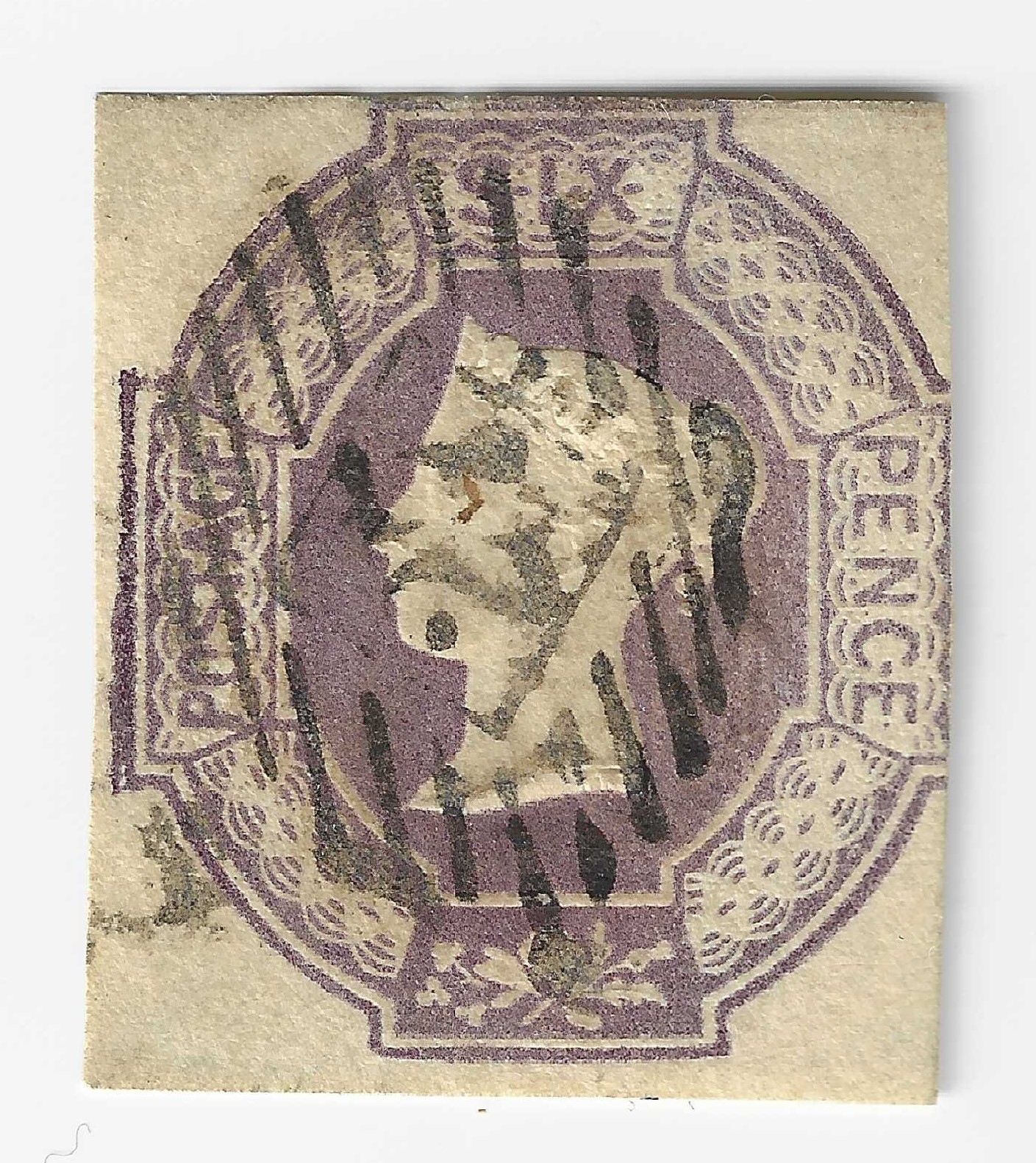QV GB  sg59 6d lilac embossed Square cut 