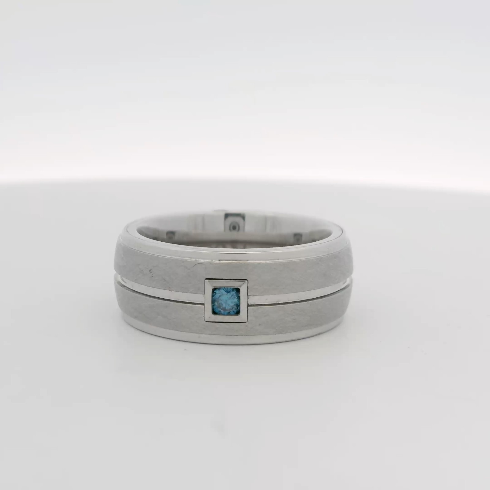Triton Tungsten 9mm Blue Natural Diamond Step Edge Brushed Finish Band Ring