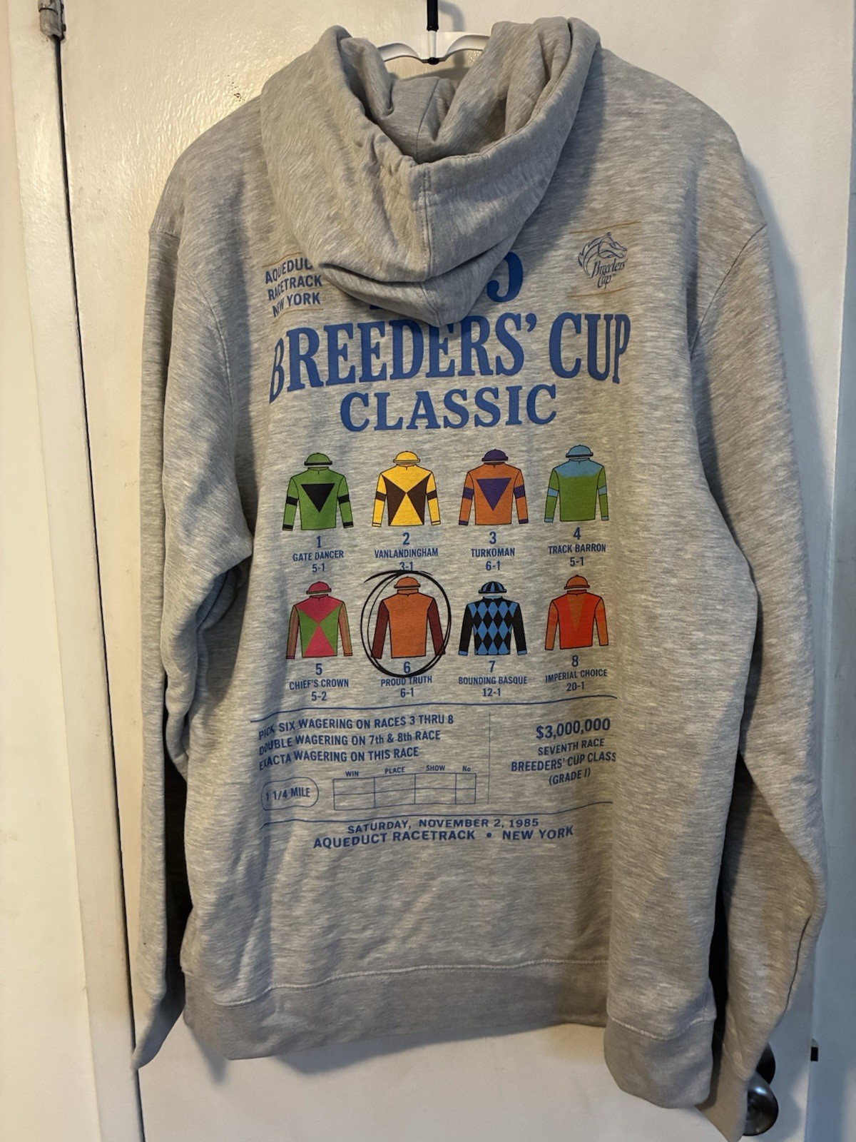 Vintage Aqueduct 1985 Breeders’ Cup Hoodie Sweatshirt Sz L 65% Cot/35% Poly NWOT