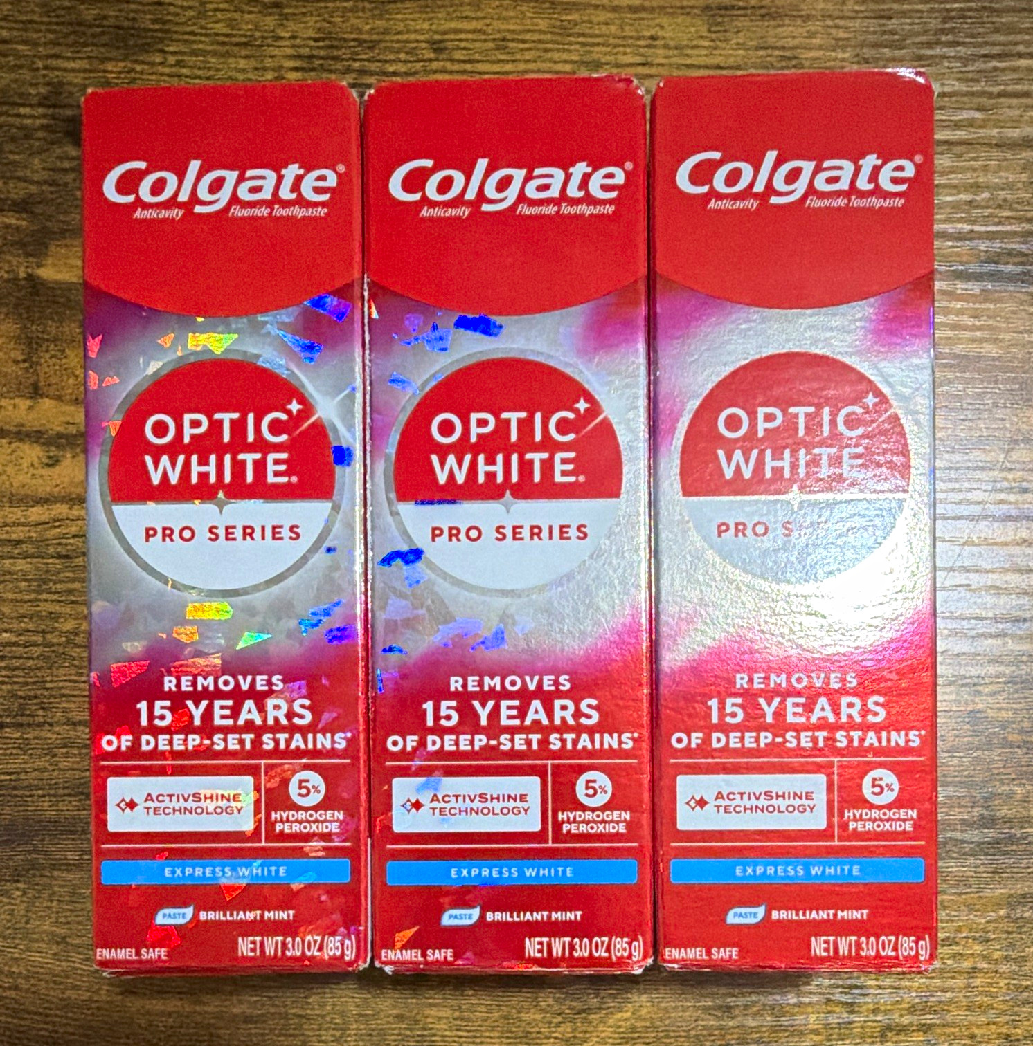 Colgate Optic White Express White Toothpaste Brilliant Mint 3 oz Lot 3