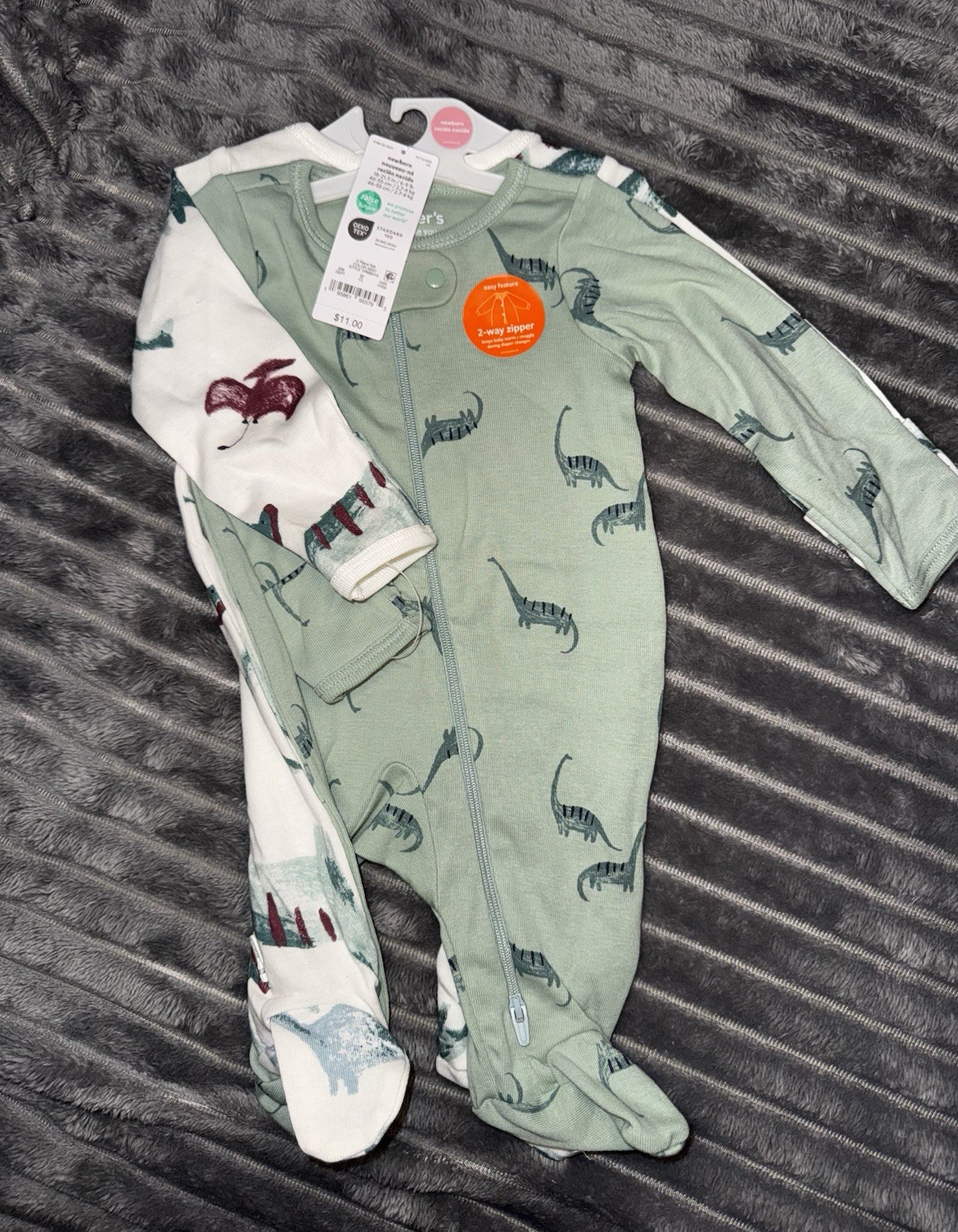 Carter\'s Just One You Baby Boy\'s 2 Pack Sleep N Play NEWBORN Dinosaurs Onsies