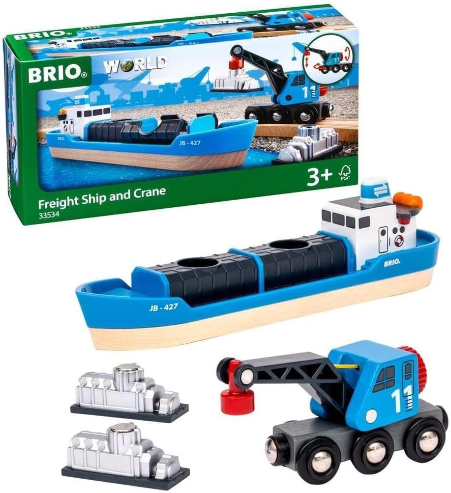Brio World 33534 Wooden Train Freight Ship and Crane **BRAND NEW**