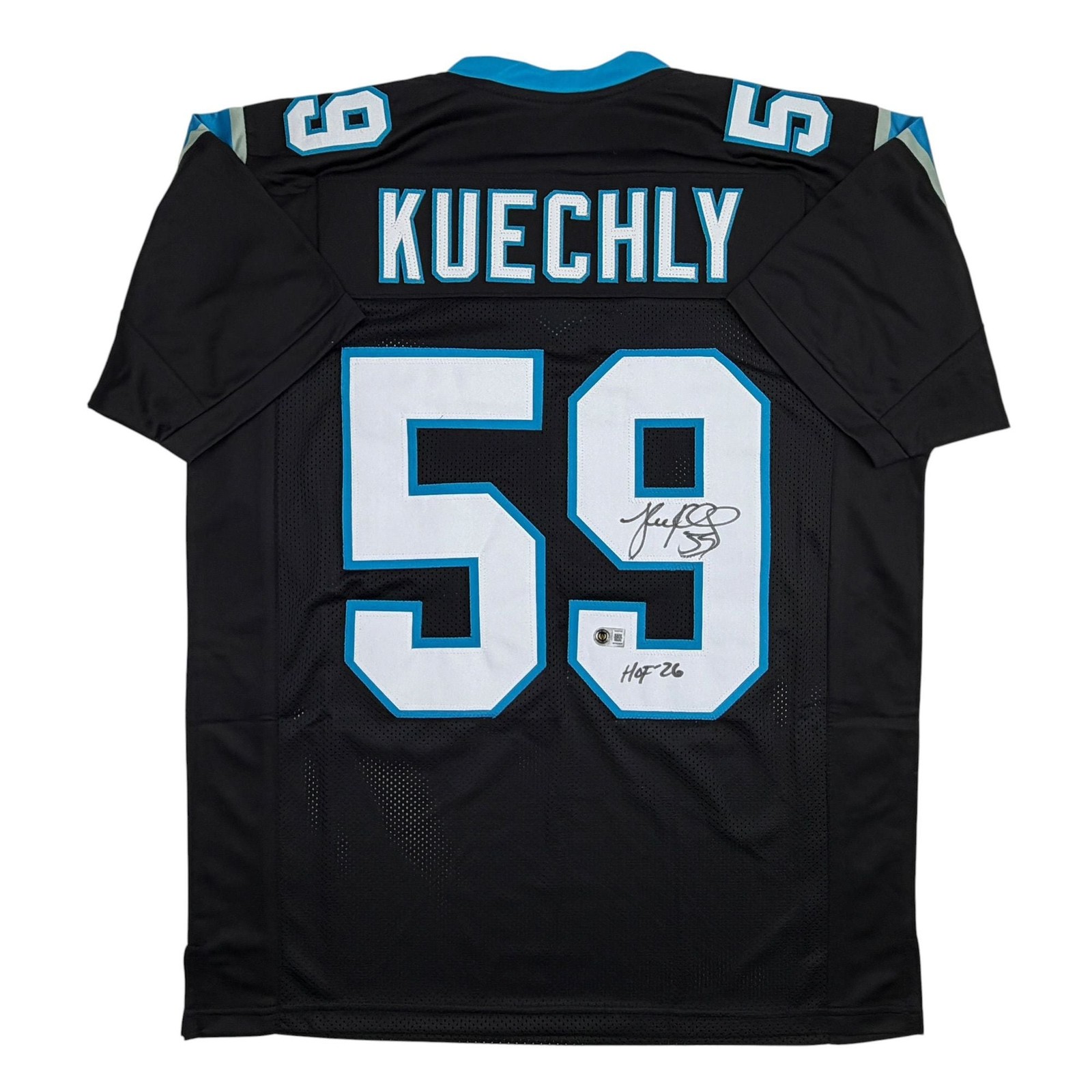 Autographed/Signed Luke Kuechly HOF Carolina Black Jersey Beckett BAS COA Autographed/Signed Luke Kuechly HOF Carolina Black Jersey Beckett BAS COA