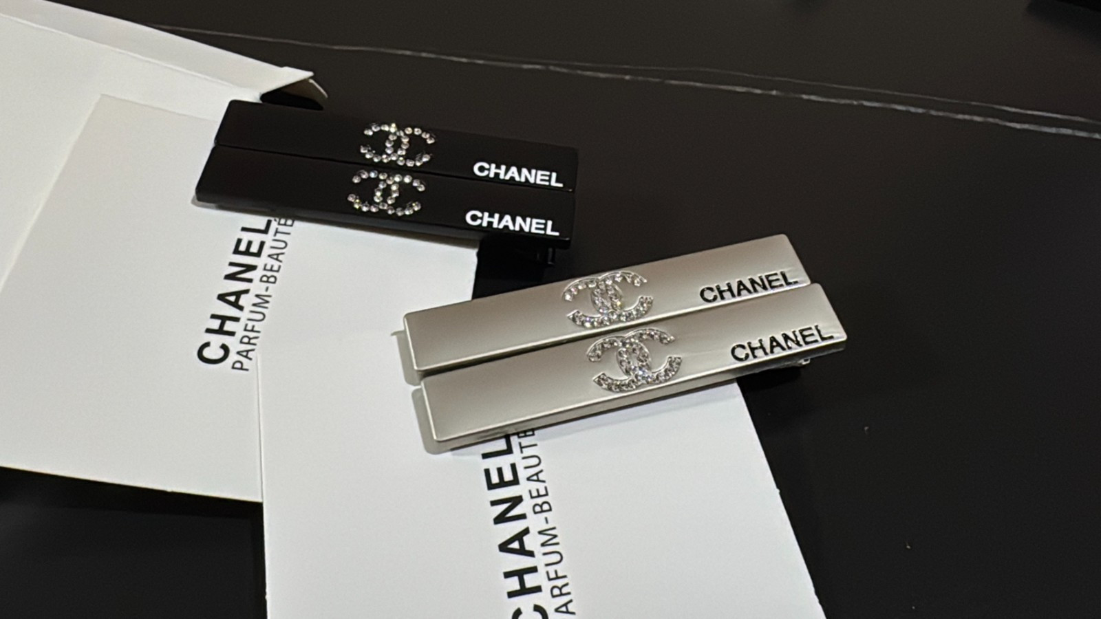 NEW Chanel Beauty Hair Clip Set (2 Pcs) | New with Box - Black & Silver NEW Chanel Beauty Hair Clip Set (2 Pcs) | New with Box - Black & Silver