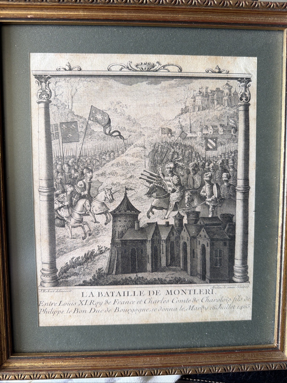 Antique 1750 Aveline le Jeune Engraving La Bataille de Montleri Jean Robert 12\