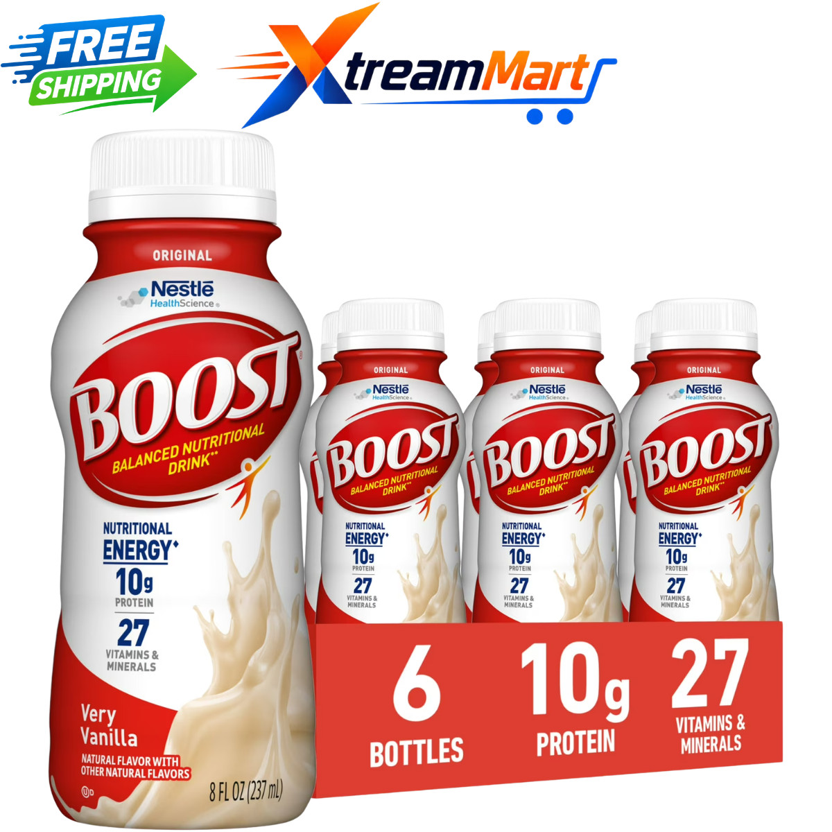 BOOST Original Balanced Nutritional Drink, Very Vanilla, 8 fl. oz., 6 Pack