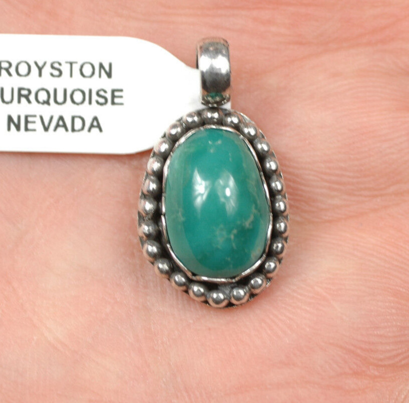 Turquoise Pendant Royston Mine Green Sterling Silver Vintage NEW NOS