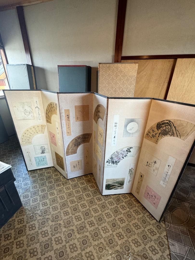 Antique Japanese 6 Panel Byobu Edo Period Folding Screen Calligraphy Painting