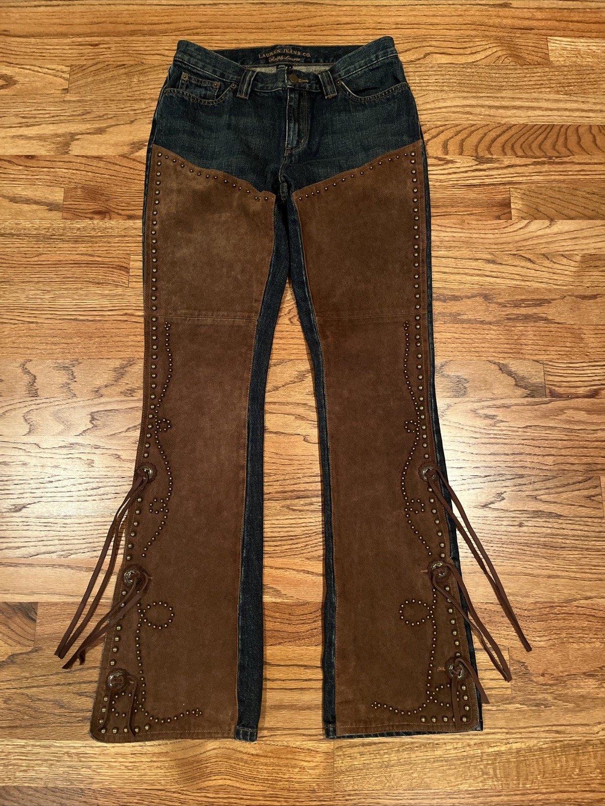 RARE Y2K LAUREN JEANS RALPH SUEDE LEATHER WESTERN CORE  RODEO BOOTCUT JEANS 4
