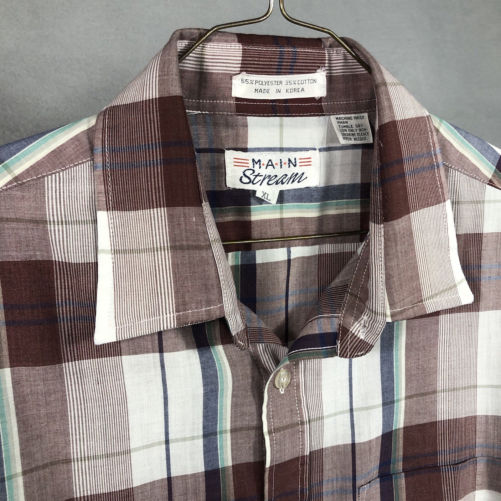 Vintage Early 90’s Men’s XL Button Up Main Stream Raspberry Plaid Short Sleeve Vintage Early 90’s Men’s XL Button Up Main Stream Raspberry Plaid Short Sleeve