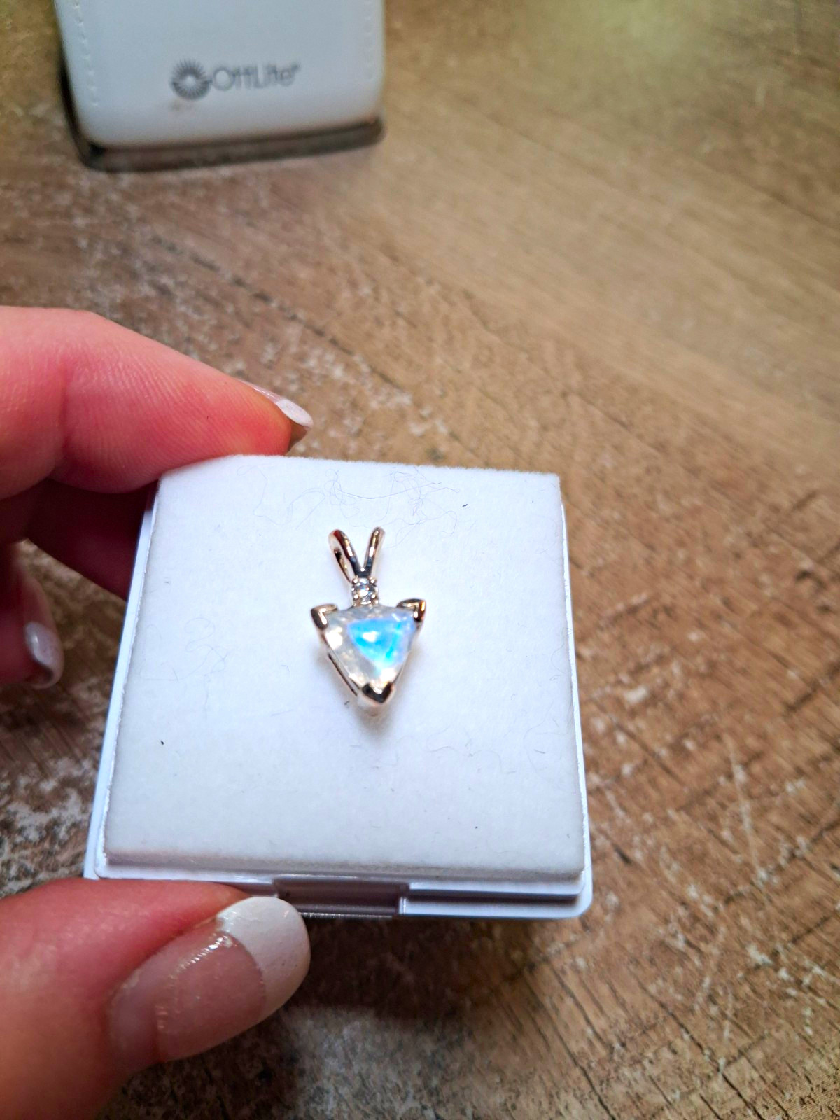 1.67 ct Rainbow Moonstone & Natural Diamond Sterling Silver Pendant