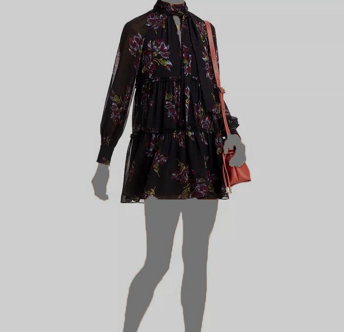 $396 Cinq à Sept Womens Black Floral Long Sleeve Self-Tie Neck Mini Dress Size 8