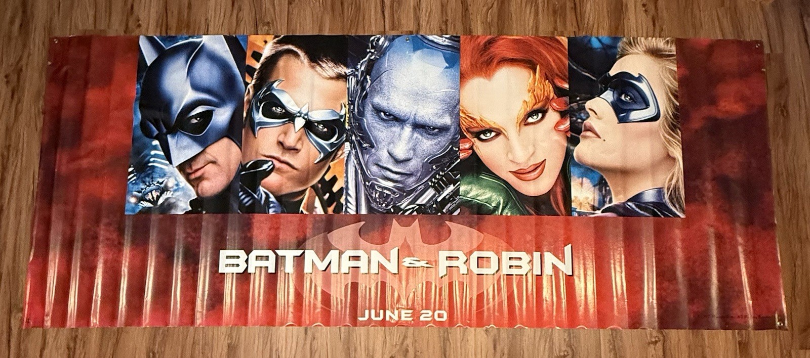 Vintage 1997 Batman & Robin Movie Promo Banner Poster George Clooney Mr Freeze⁠