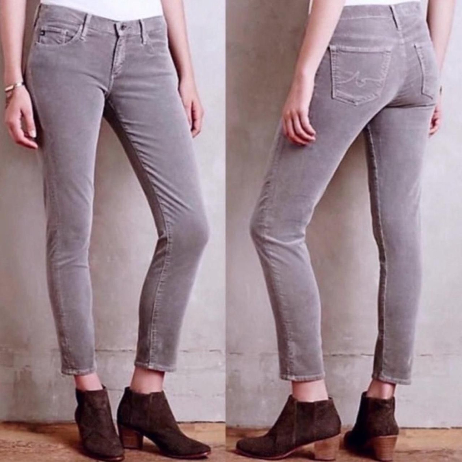 Adriano Goldschmidt Corduroy Pants in Gray/Cream Stevie Slim Straight Ankle 27R
