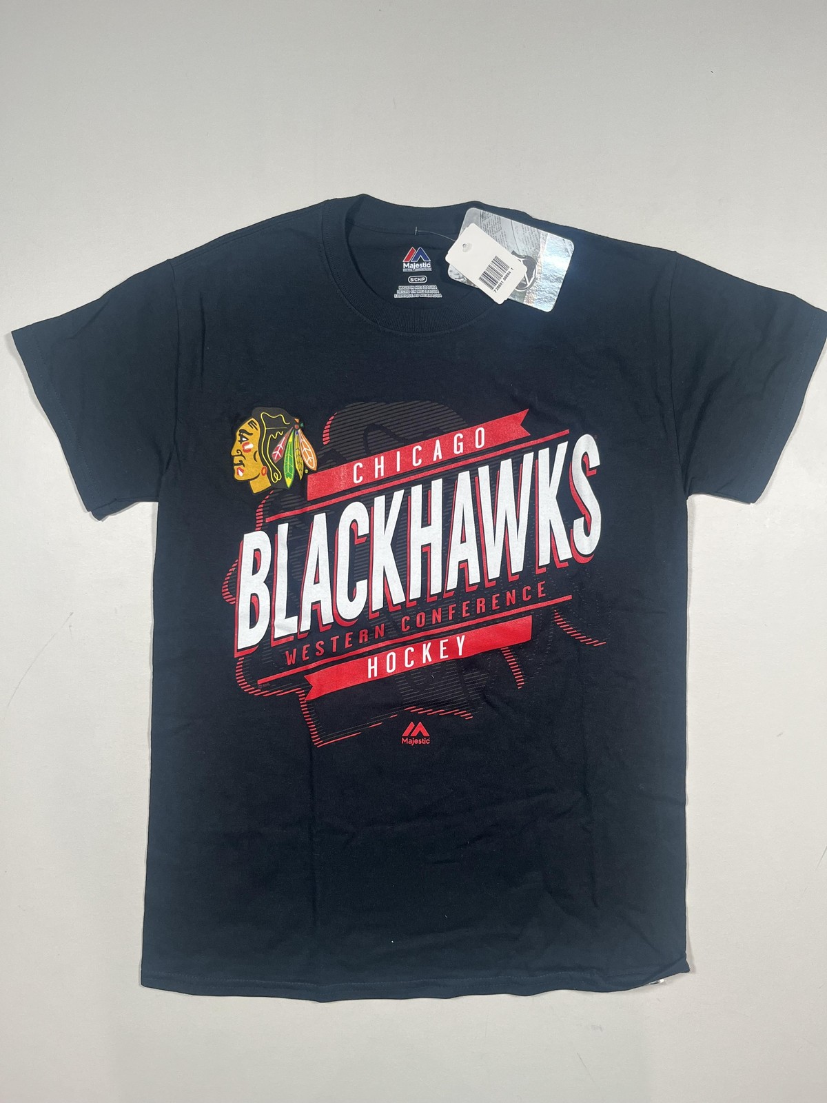 New Chicago Blackhawks Shirt Mens Small Black NHL Hockey Majestic Graphic Tee