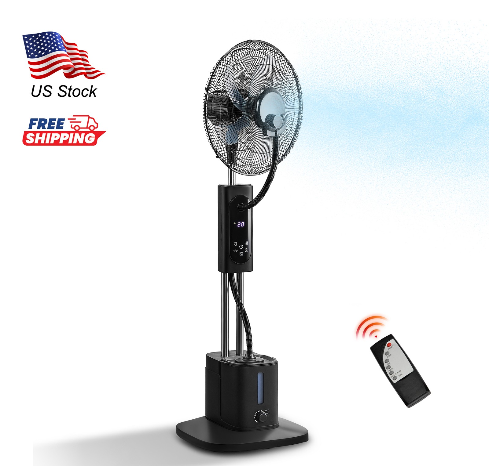 Misting Fan Standing Mist Fan 2.5L Water Tank LED Ventilation Humidifier Remote Misting Fan Standing Mist Fan 2.5L Water Tank LED Ventilation Humidifier Remote