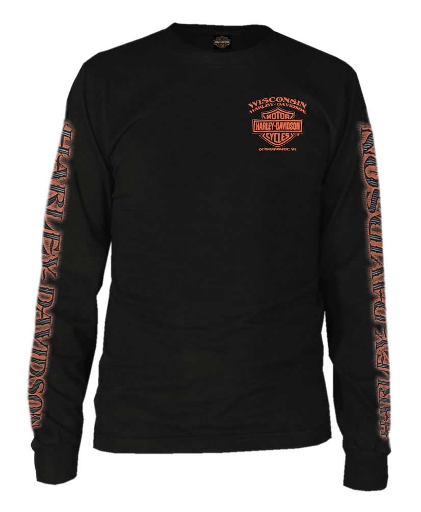 Harley-Davidson Men\'s Eagle Piston Long Sleeve Crew Shirt, Black 30299947