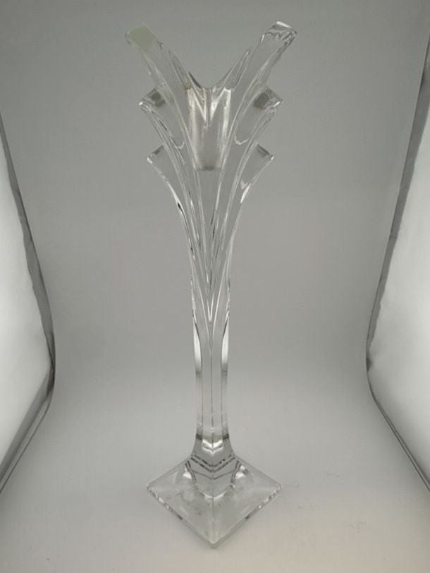 One Mikasa Vintage Lead Crystal Glass Candle Holder Stick 12in.tall Fluted Tulip
