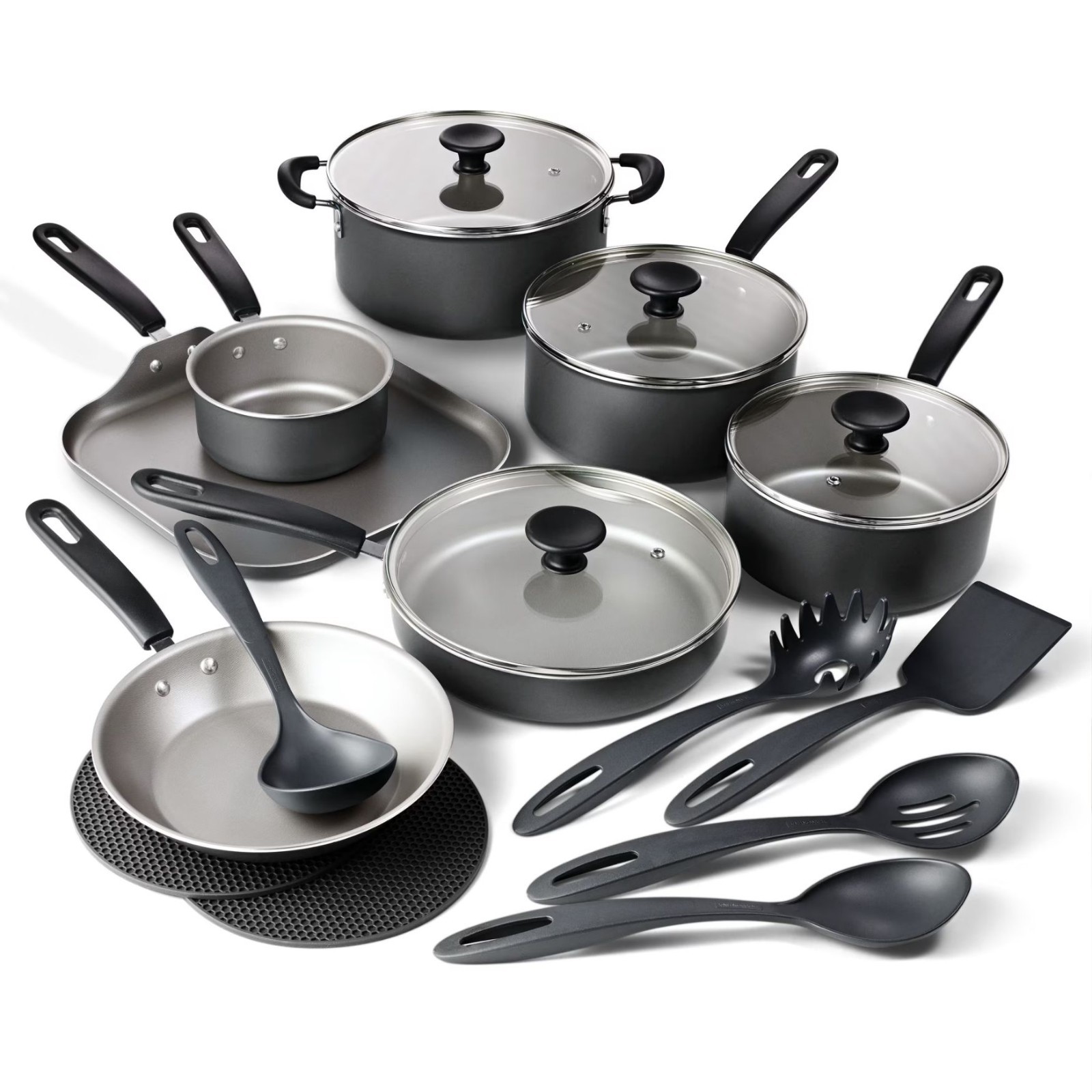 Tramontina Non-stick Cookware Set Sauté Pan Saucepan Utensil Set , 18 Pc - Red