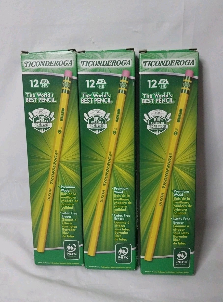 New 36 Dixon Ticonderoga Cedar Wood Soft Pencil #2 HB 3 Boxes 12 Pencils Each New 36 Dixon Ticonderoga Cedar Wood Soft Pencil #2 HB 3 Boxes 12 Pencils Each