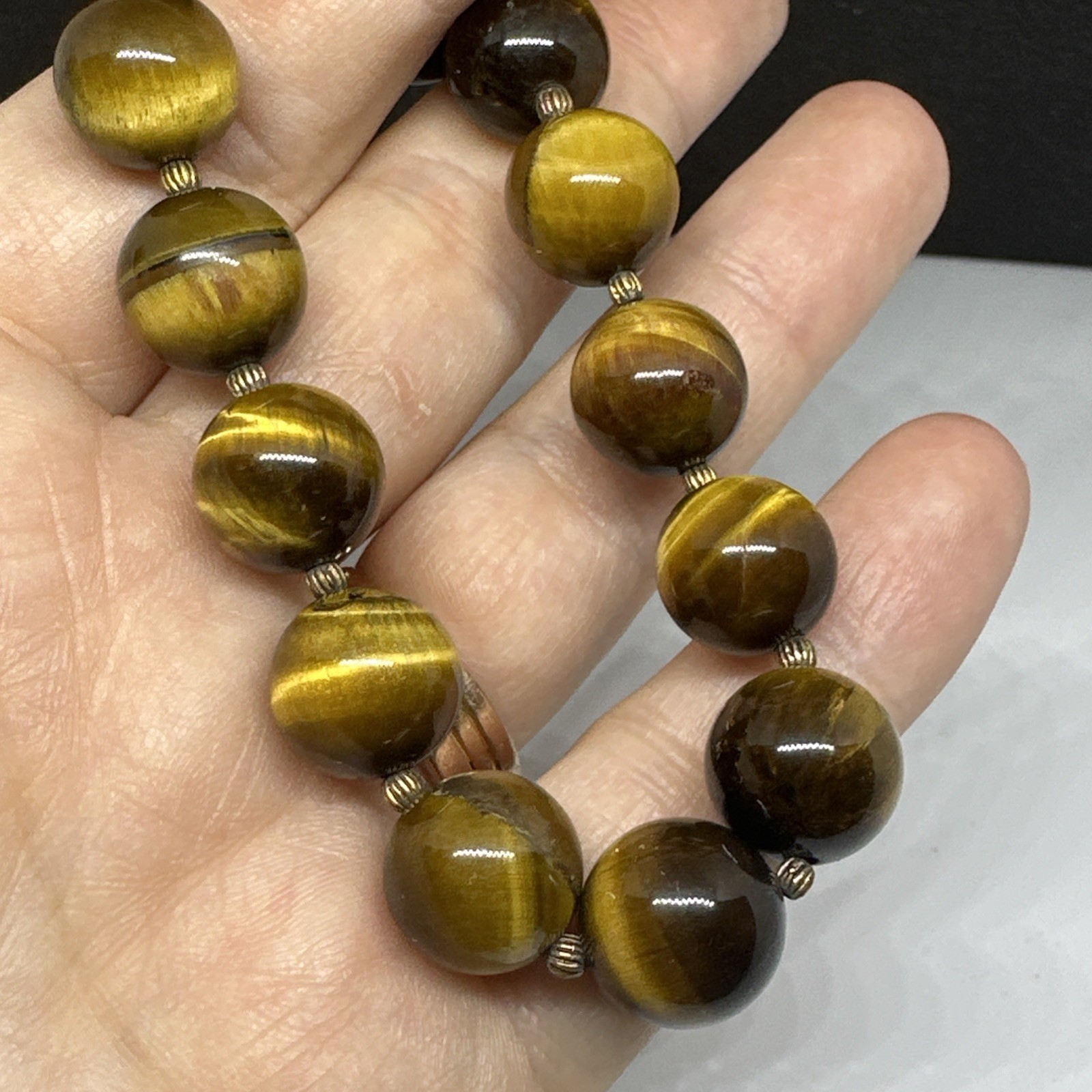 Vintage Tiger’s Eye Bracelet Round Beads Stretch READ