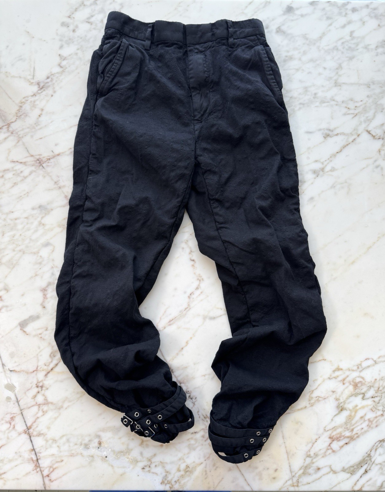 noir kei ninomiya Comme des Garcons Wool Silk Buckle Cuff Trousers XS