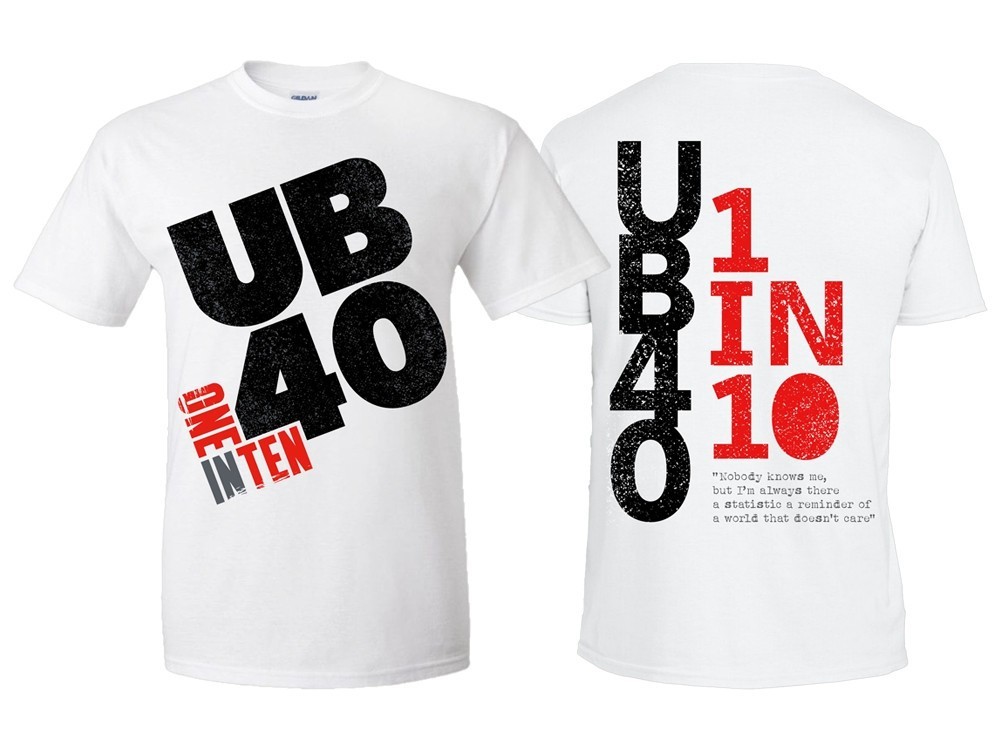 UB40 - One in ten black and red front print on a classic unisex 3D T-shirt SE134